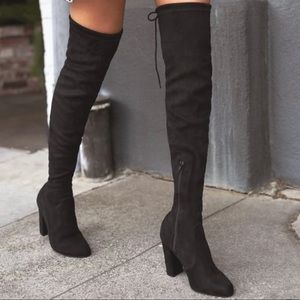 Black suede over the knee boots